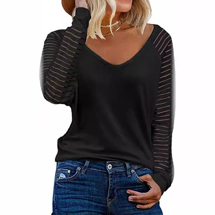 Elke – Sheer Sleeve V-Neck Top