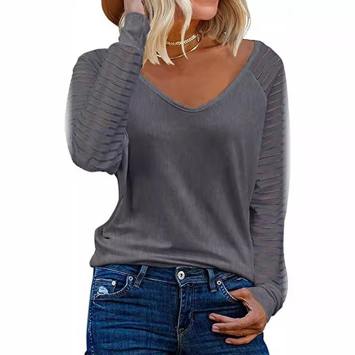 Elke – Sheer Sleeve V-Neck Top