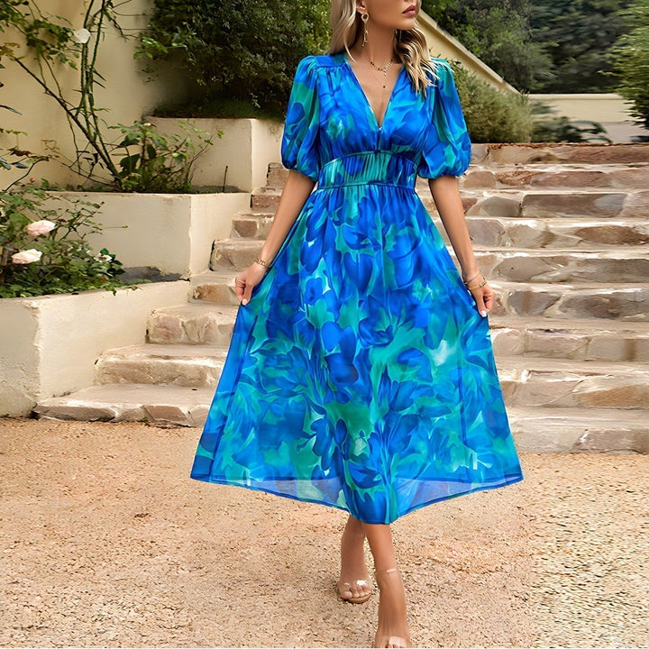 Briella – Puff Sleeve Floral Midi Dress