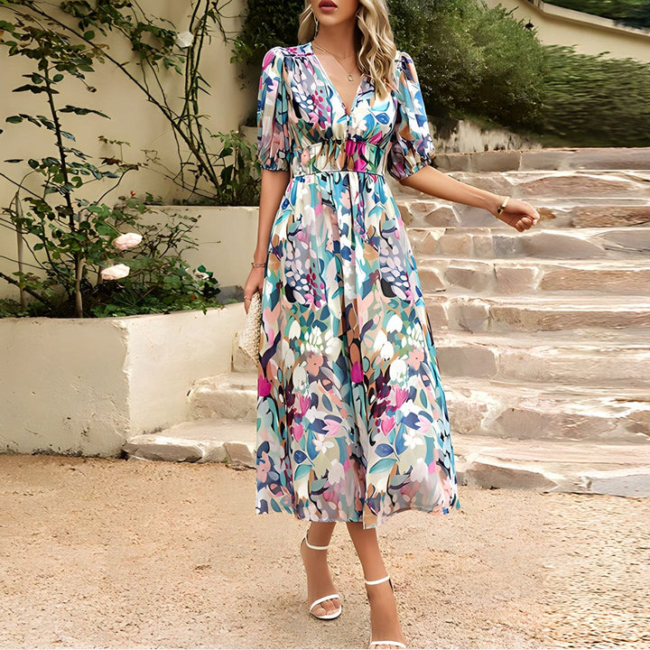 Briella – Puff Sleeve Floral Midi Dress