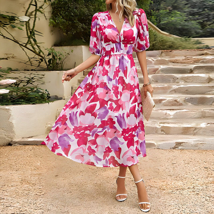 Briella – Puff Sleeve Floral Midi Dress